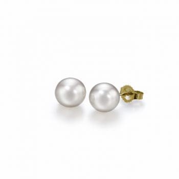 pearl stud earrings in yellow gold